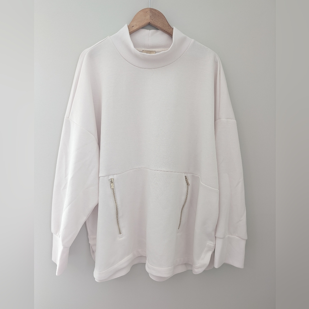 Elie Tahari 3XL White Mock Neck Sweater Gold Zip